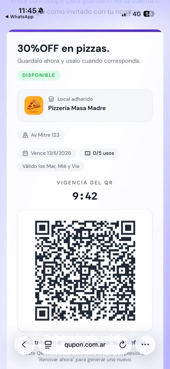 Cliente generando su QR para mostrar en el negocio
