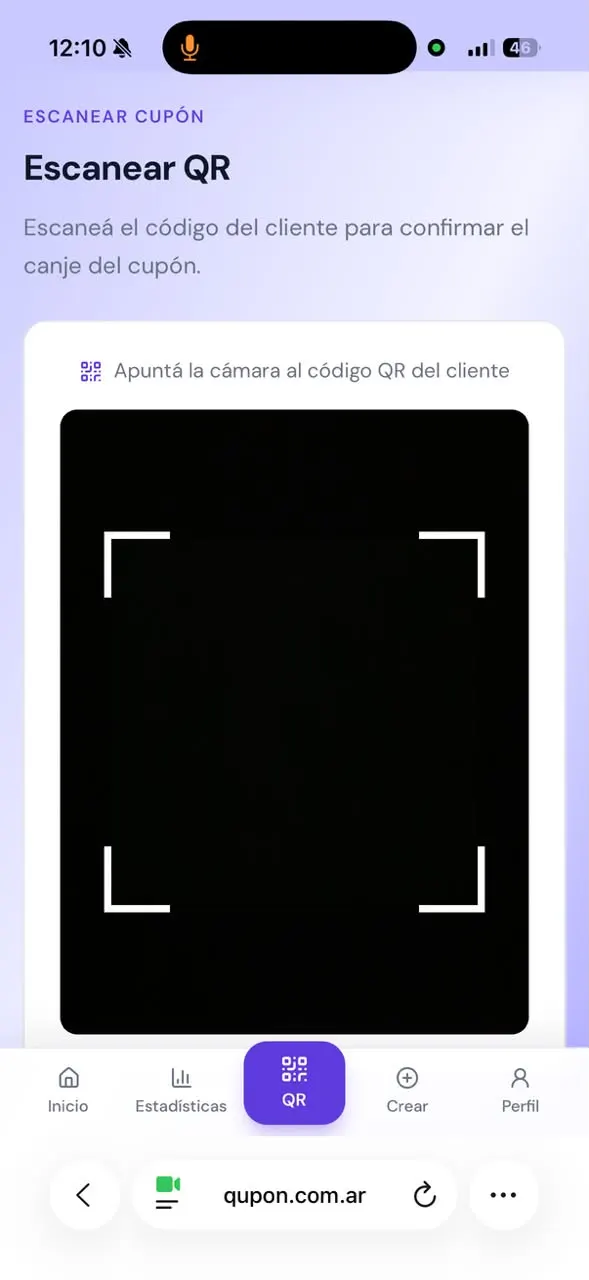 Escaneo del QR del cliente desde el celular del negocio