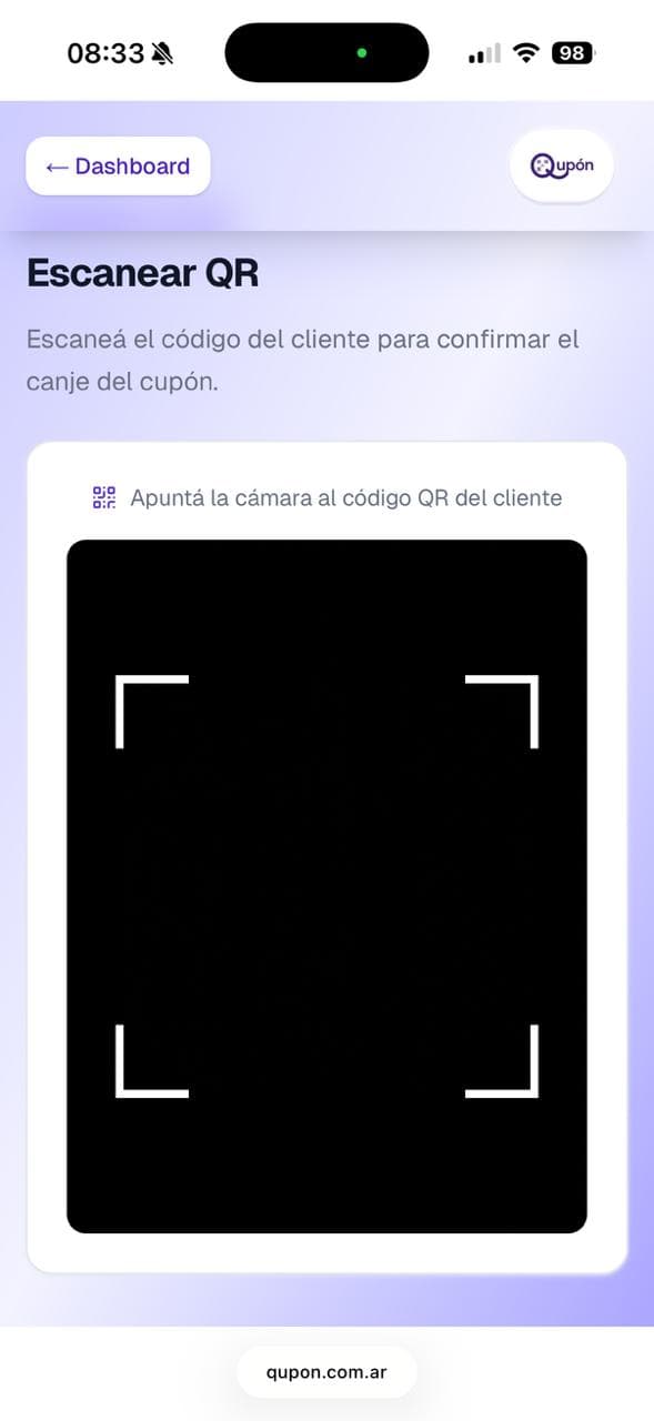 Escaneo del QR del cliente desde el celular del negocio